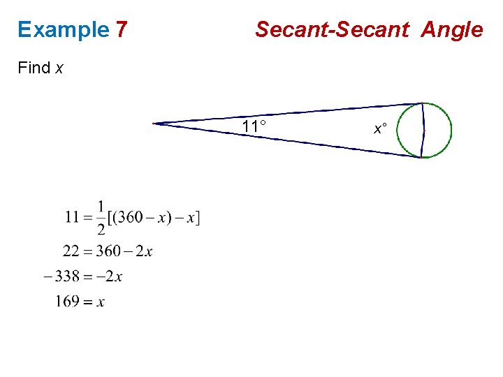 Example 7 Secant-Secant Angle Find x 11° x° 