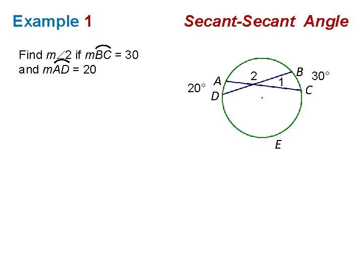 Example 1 Secant-Secant Angle Find m 2 if m. BC = 30 and m.