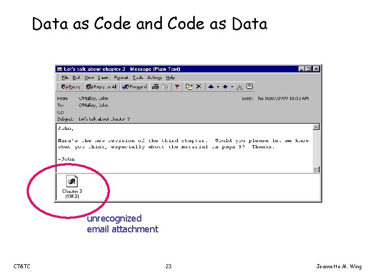 Data as Code and Code as Data unrecognized email attachment CT&TC 23 Jeannette M.