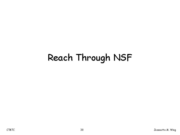 Reach Through NSF CT&TC 30 Jeannette M. Wing 