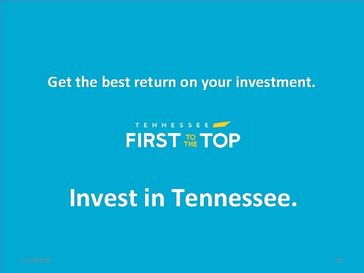 Get the best return on your investment. Invest in Tennessee. 11/23/2020 35 