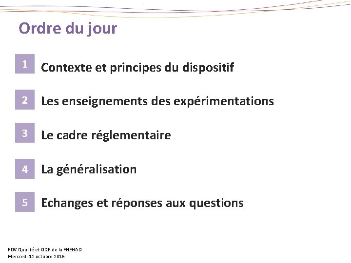 Ordre du jour 1 Contexte et principes du dispositif 1. 2 Les enseignements des