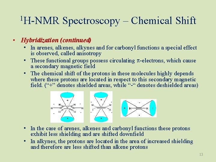 1 H-NMR Spectroscopy – Chemical Shift • Hybridization (continued) • In arenes, alkynes and