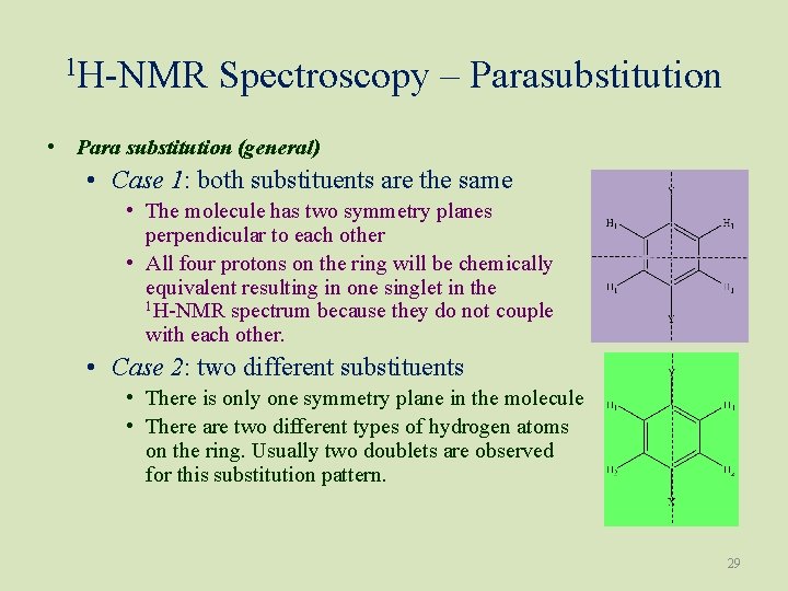 1 H-NMR Spectroscopy – Parasubstitution • Para substitution (general) • Case 1: both substituents