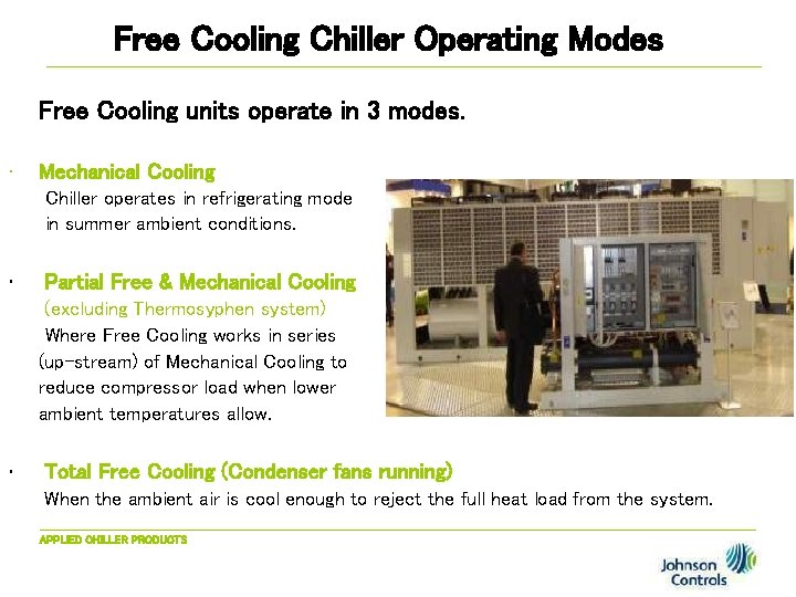 Free Cooling Chiller Operating Modes Free Cooling units operate in 3 modes. • Mechanical