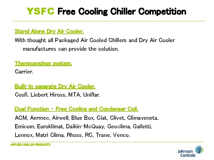 YSFC Free Cooling Chiller Competition Stand Alone Dry Air Cooler. With thought all Packaged