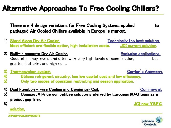 Alternative Approaches To Free Cooling Chillers? There are 4 design variations for Free Cooling