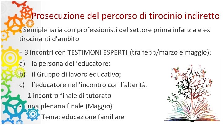 Prosecuzione del percorso di tirocinio indiretto - Semiplenaria con professionisti del settore prima infanzia