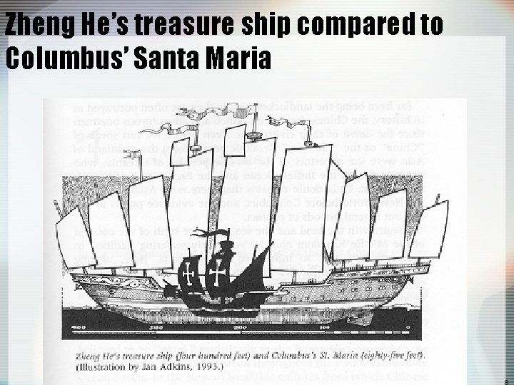 Zheng He’s treasure ship compared to Columbus’ Santa Maria 