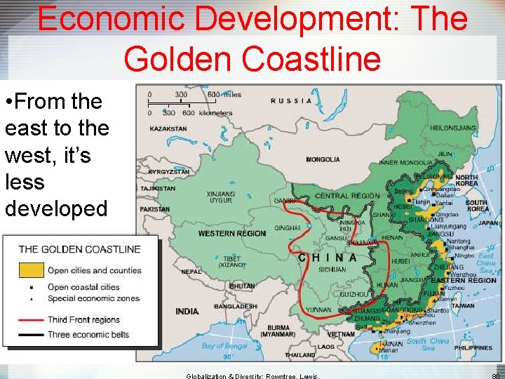 Economic Development: The Golden Coastline • From the east to the west, it’s less