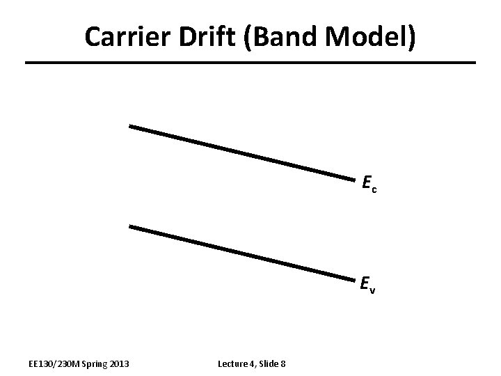 Carrier Drift (Band Model) Ec Ev EE 130/230 M Spring 2013 Lecture 4, Slide