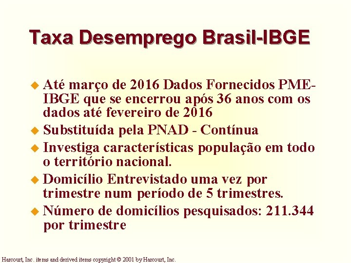 Taxa Desemprego Brasil-IBGE u Até março de 2016 Dados Fornecidos PMEIBGE que se encerrou
