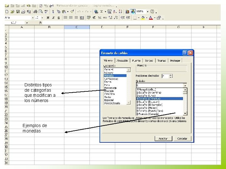 Distintos tipos de categorías que modifican a los números Ejemplos de monedas 