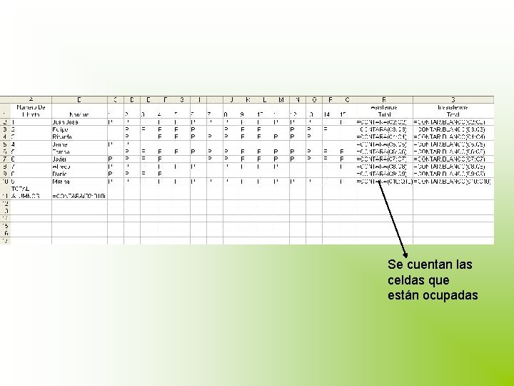 Se cuentan las celdas que están ocupadas 