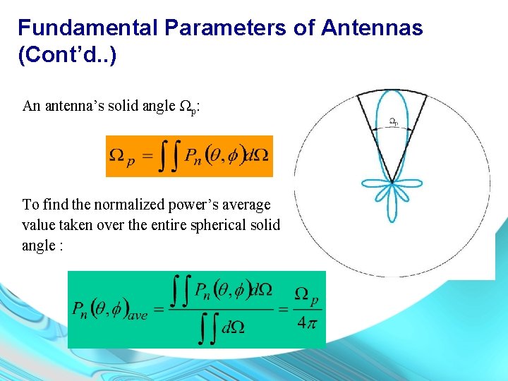 Fundamental Parameters of Antennas (Cont’d. . ) An antenna’s solid angle Ωp: To find