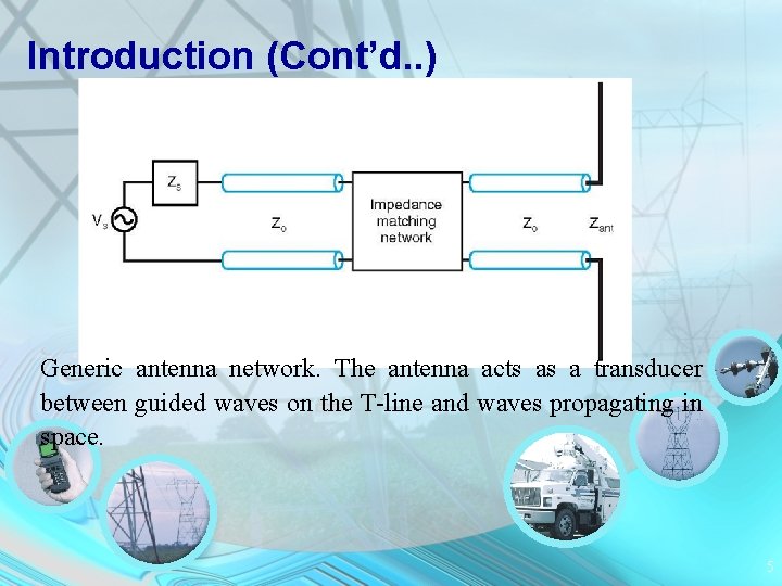 Introduction (Cont’d. . ) Generic antenna network. The antenna acts as a transducer between