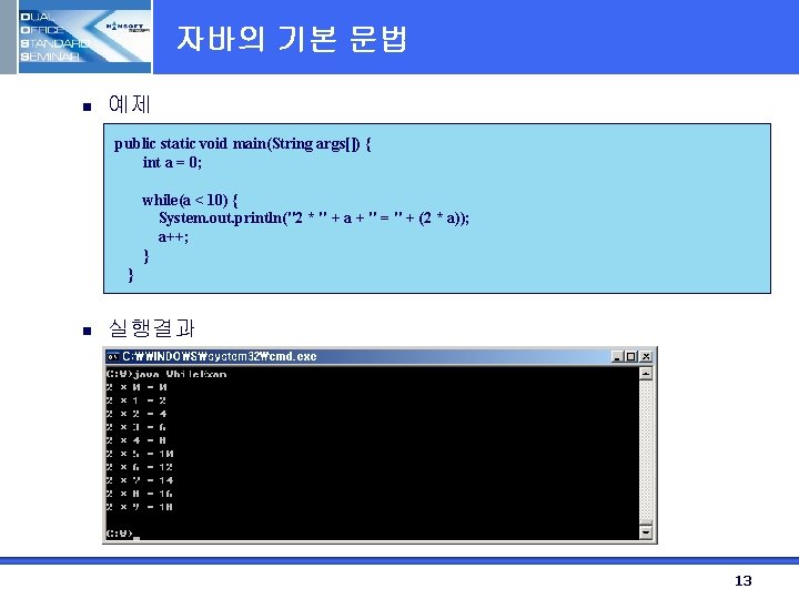 자바의 기본 문법 n 예제 public static void main(String args[]) { int a =