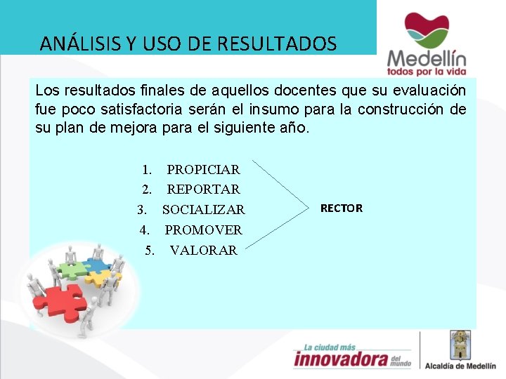 ANÁLISIS Y USO DE RESULTADOS Los resultados finales de aquellos docentes que su evaluación