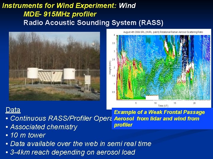 Instruments for Wind Experiment: Wind MDE- 915 MHz profiler Radio Acoustic Sounding System (RASS)