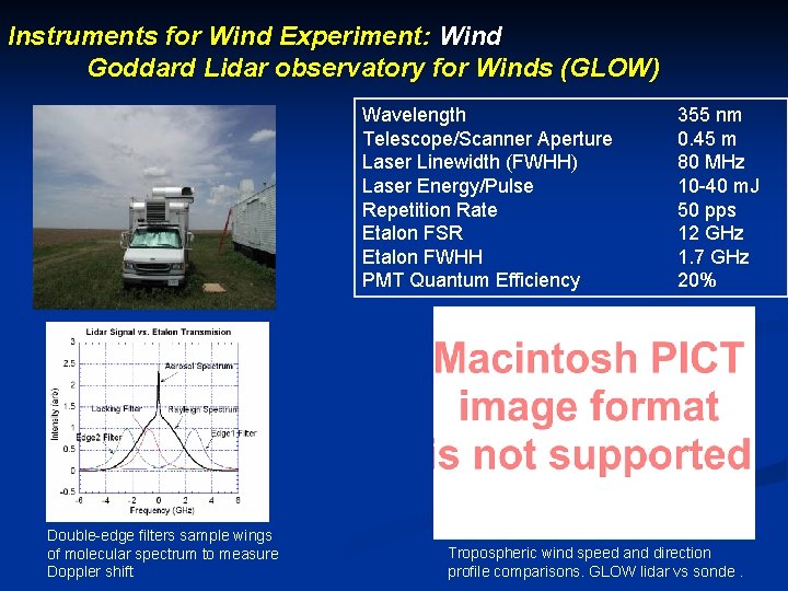Instruments for Wind Experiment: Wind Goddard Lidar observatory for Winds (GLOW) GLOW mobile Doppler