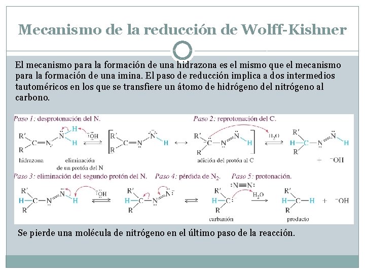 Mecanismo de la reducción de Wolff-Kishner El mecanismo para la formación de una hidrazona