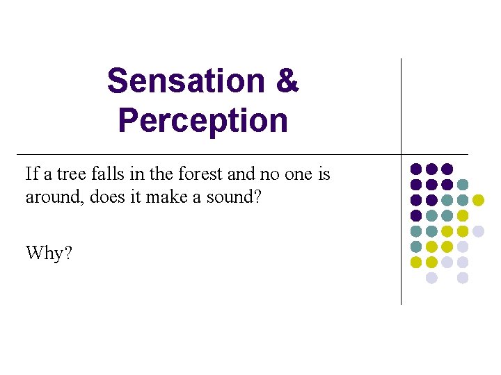 Sensation & Perception If a tree falls in the forest and no one is