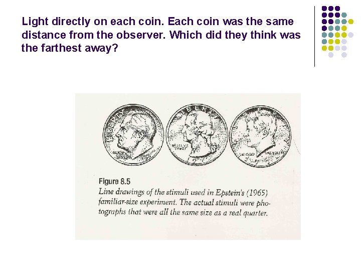 Light directly on each coin. Each coin was the same distance from the observer.