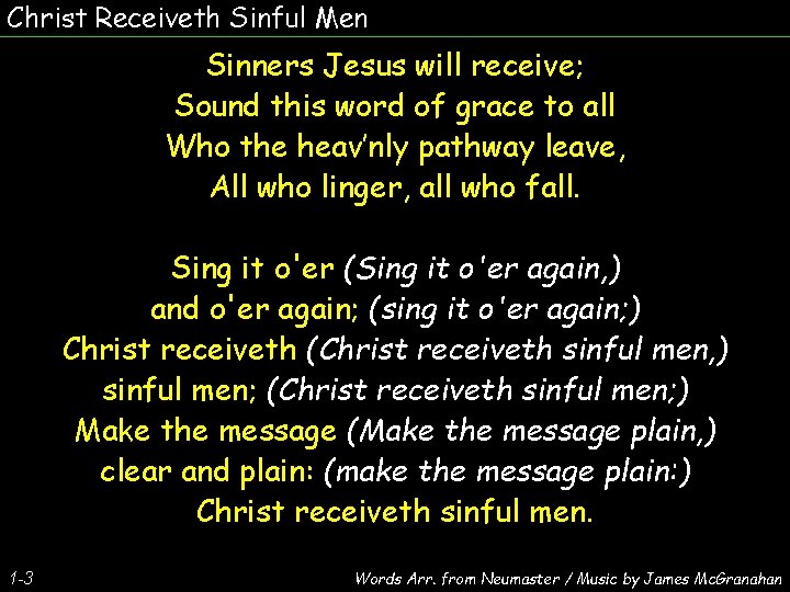 Christ Receiveth Sinful Men Sinners Jesus will receive; Sound this word of grace to