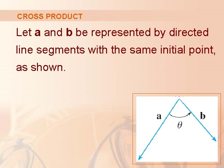 CROSS PRODUCT Let a and b be represented by directed line segments with the