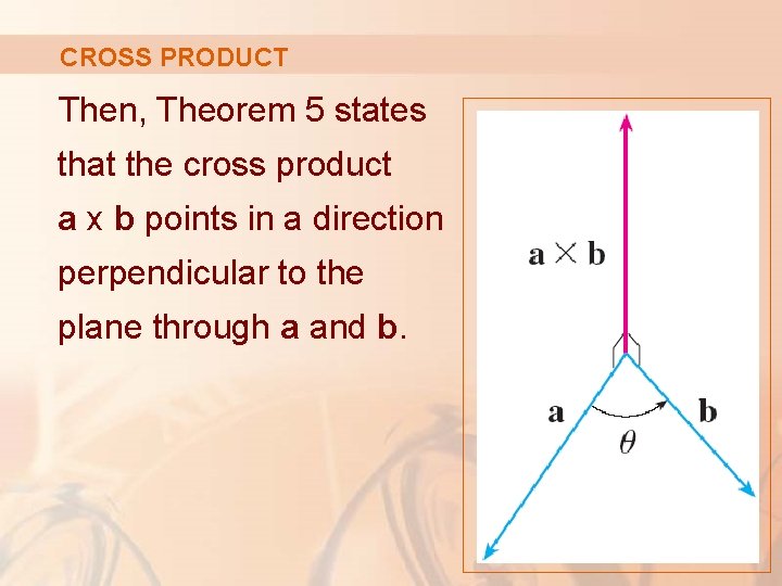 CROSS PRODUCT Then, Theorem 5 states that the cross product a x b points