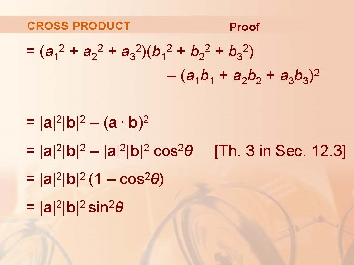 CROSS PRODUCT Proof = (a 12 + a 22 + a 32)(b 12 +