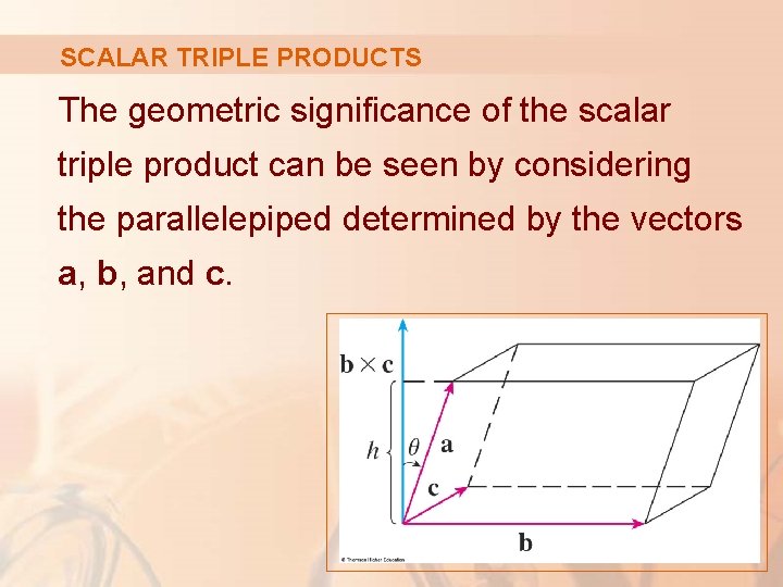 SCALAR TRIPLE PRODUCTS The geometric significance of the scalar triple product can be seen