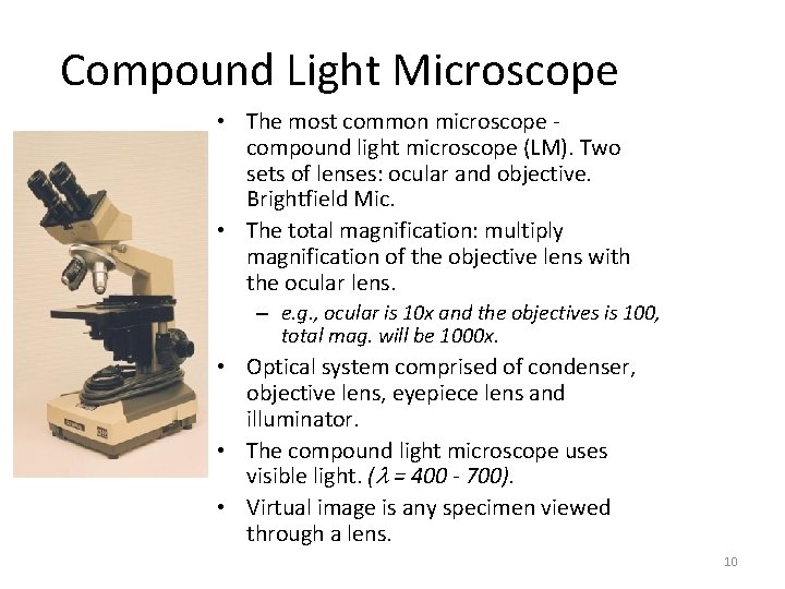 Compound Light Microscope • The most common microscope compound light microscope (LM). Two sets