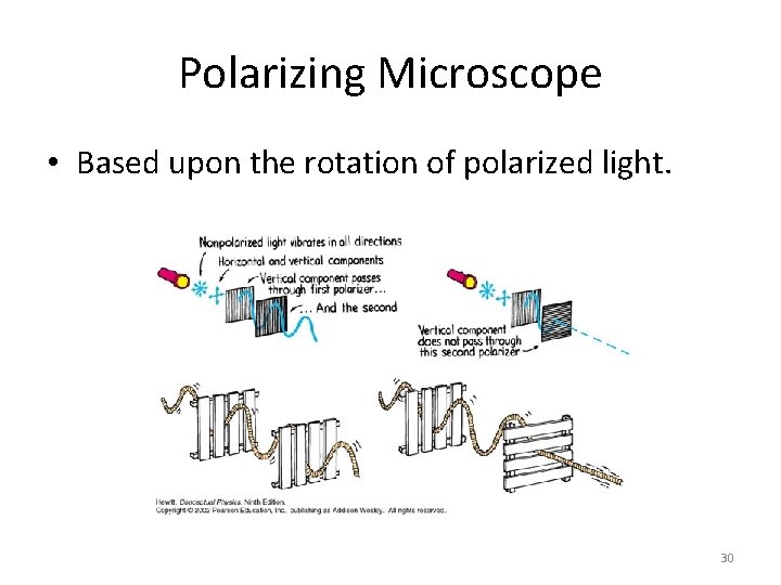 Polarizing Microscope • Based upon the rotation of polarized light. 30 