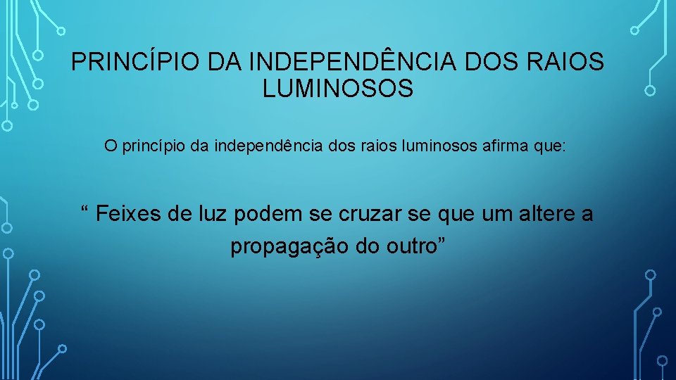 PRINCÍPIO DA INDEPENDÊNCIA DOS RAIOS LUMINOSOS O princípio da independência dos raios luminosos afirma