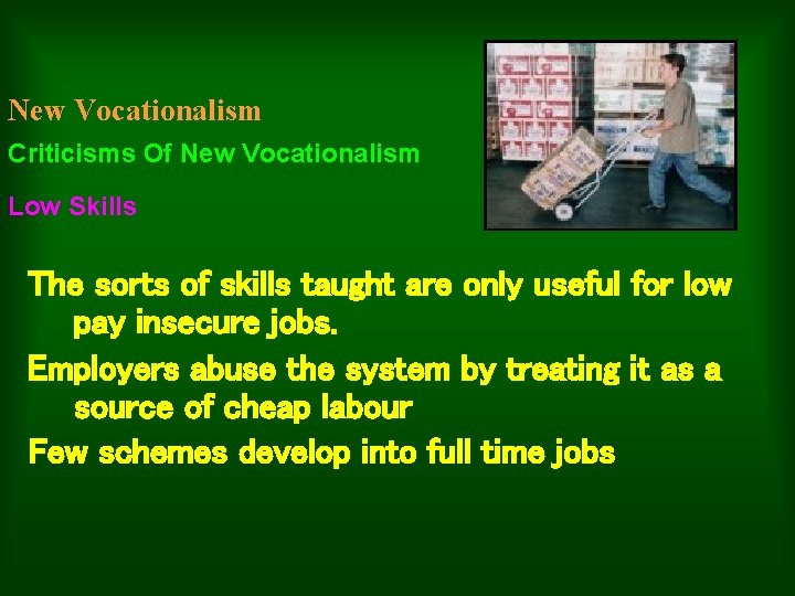 New Vocationalism Criticisms Of New Vocationalism Low Skills The sorts of skills taught are