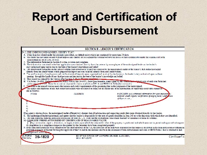 Report and Certification of Loan Disbursement 