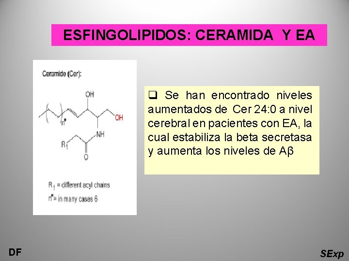 ESFINGOLIPIDOS: CERAMIDA Y EA q Se han encontrado niveles aumentados de Cer 24: 0