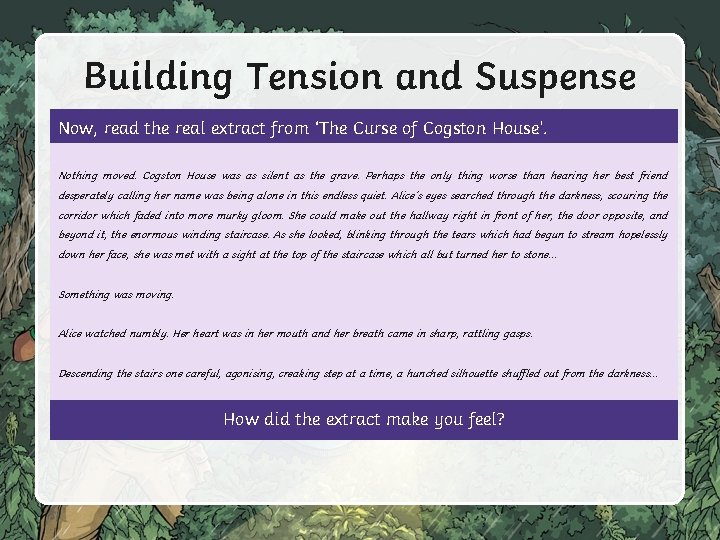 Building Tension and Suspense Now, read the real extract from ‘The Curse of Cogston