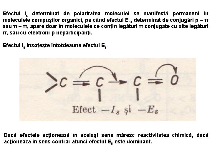 Efectul Is determinat de polaritatea moleculei se manifestă permanent în moleculele compuşilor organici, pe