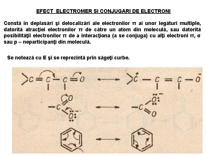 EFECT ELECTROMER SI CONJUGARI DE ELECTRONI Constă în deplasări şi delocalizări ale electronilor π