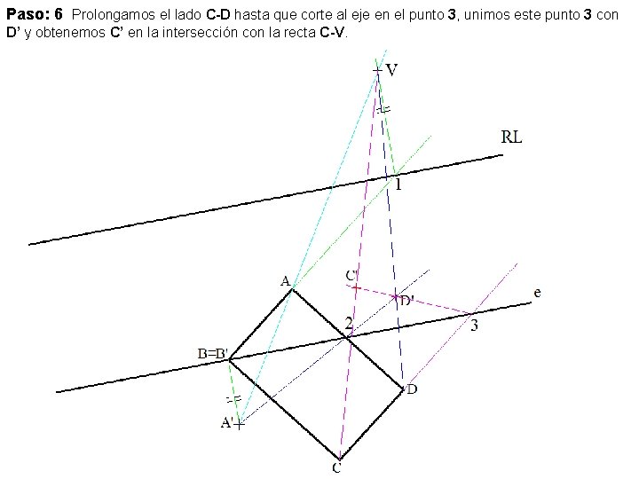 Paso: 6 Prolongamos el lado C-D hasta que corte al eje en el punto