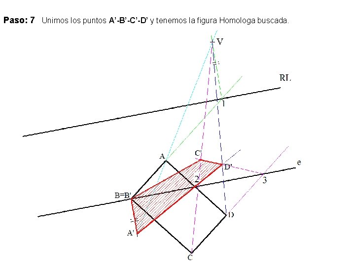 Paso: 7 Unimos los puntos A’-B’-C’-D’ y tenemos la figura Homologa buscada. 