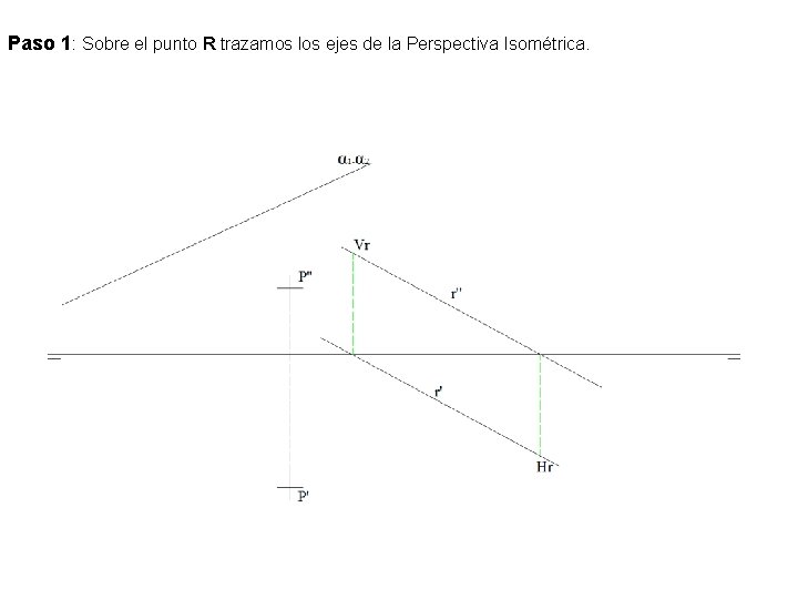 Paso 1: Sobre el punto R trazamos los ejes de la Perspectiva Isométrica. 