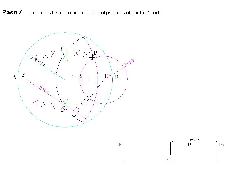 Paso 7. - Tenemos los doce puntos de la elipse mas el punto P