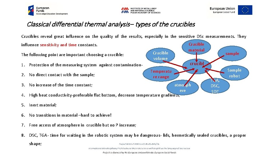 Classical differential thermal analysis– types of the crucibles Crucibles reveal great influence on the