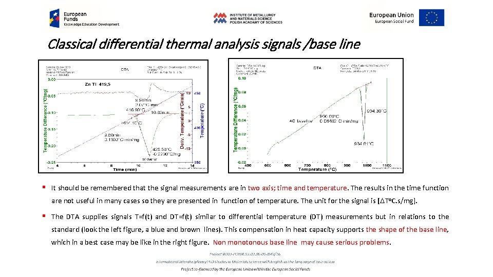 Classical differential thermal analysis signals /base line § It should be remembered that the