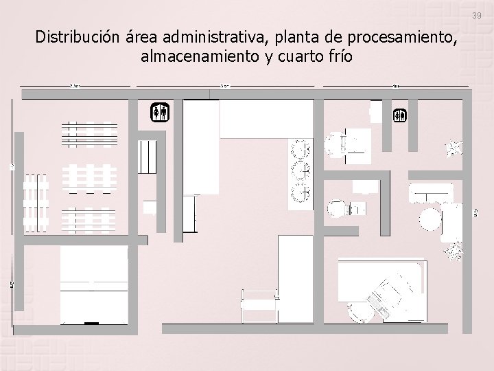 39 Distribución área administrativa, planta de procesamiento, almacenamiento y cuarto frío 