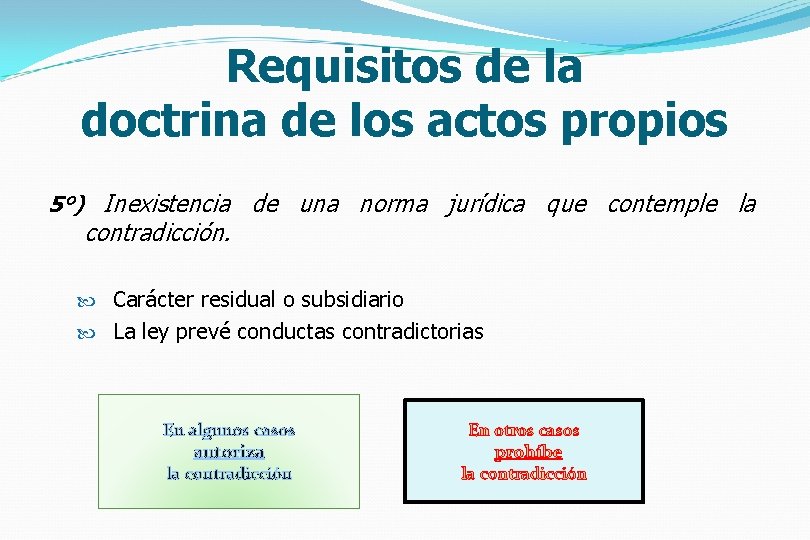 Requisitos de la doctrina de los actos propios 5°) Inexistencia de una norma jurídica