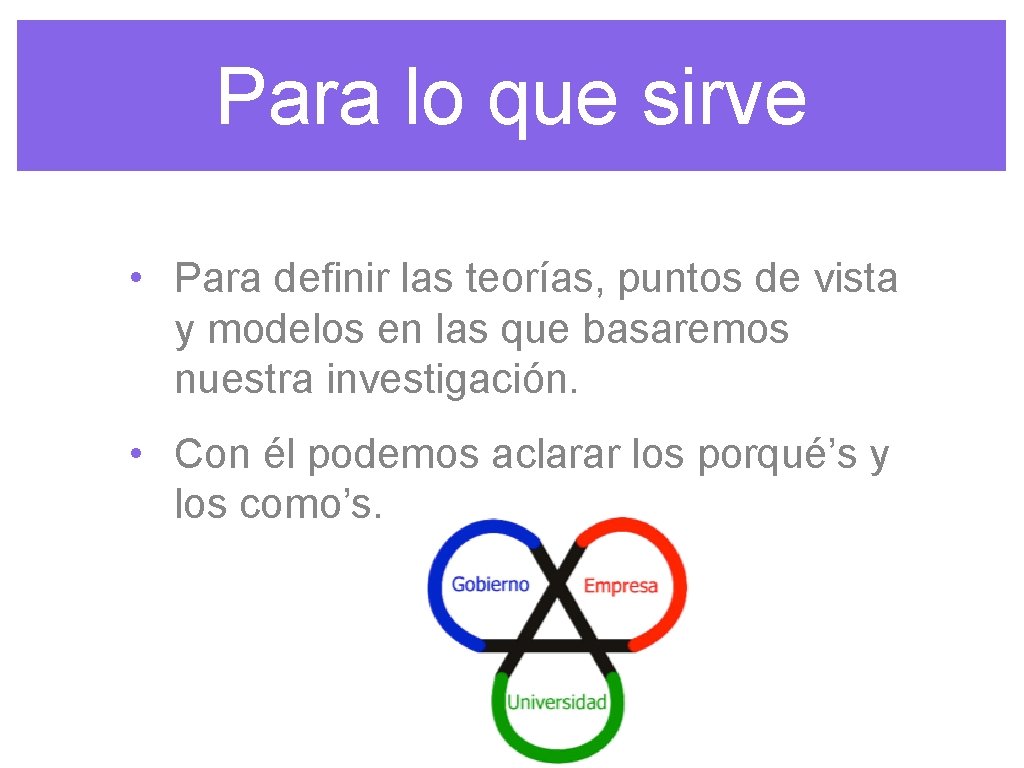 Para lo que sirve • Para definir las teorías, puntos de vista y modelos